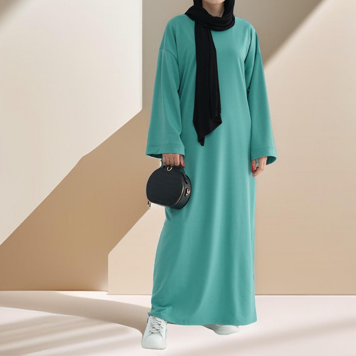 Relaxed Sweatshirt Solid Color Abaya with Pockets Try Modest Limited