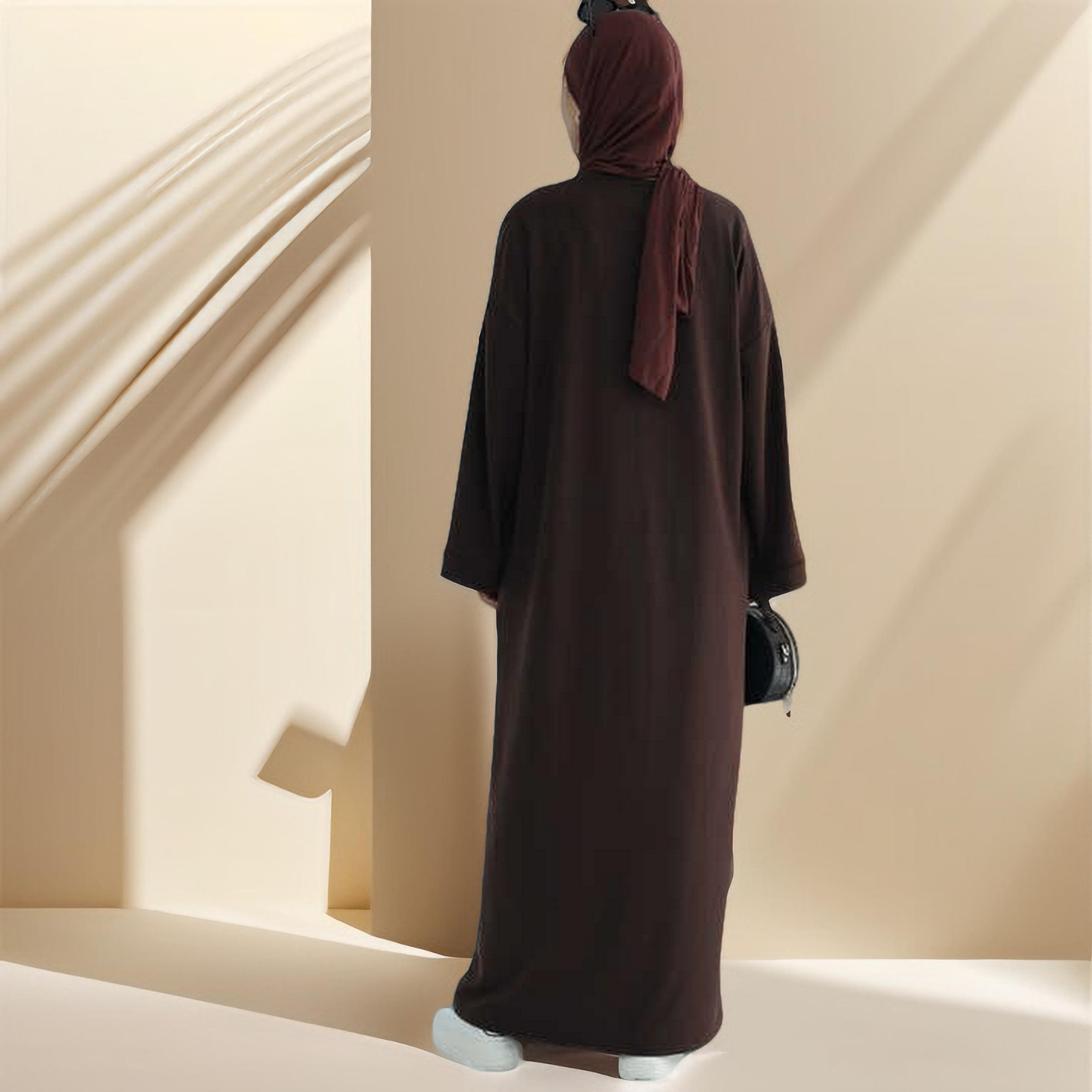 Relaxed Sweatshirt Solid Color Abaya with Pockets Try Modest Limited