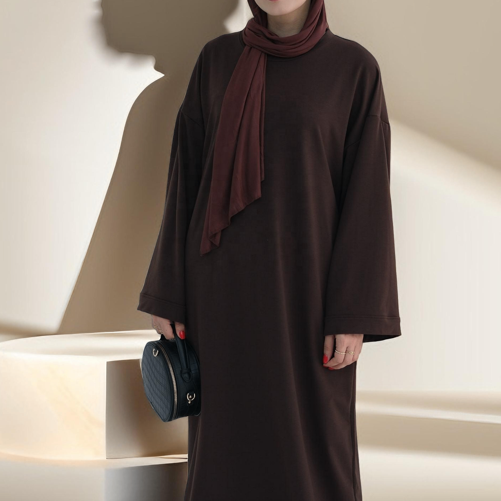 Relaxed Sweatshirt Solid Color Abaya with Pockets Try Modest Limited