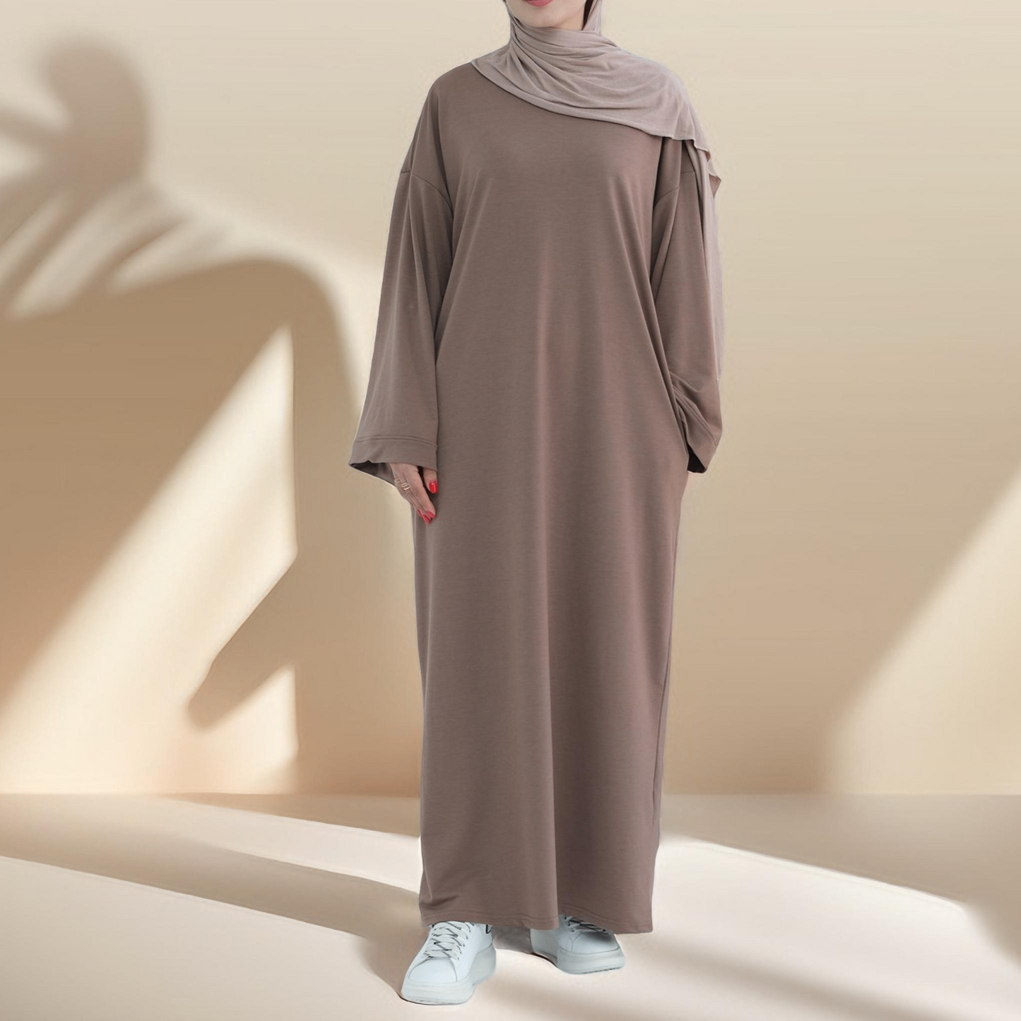 Relaxed Sweatshirt Solid Color Abaya with Pockets Try Modest Limited