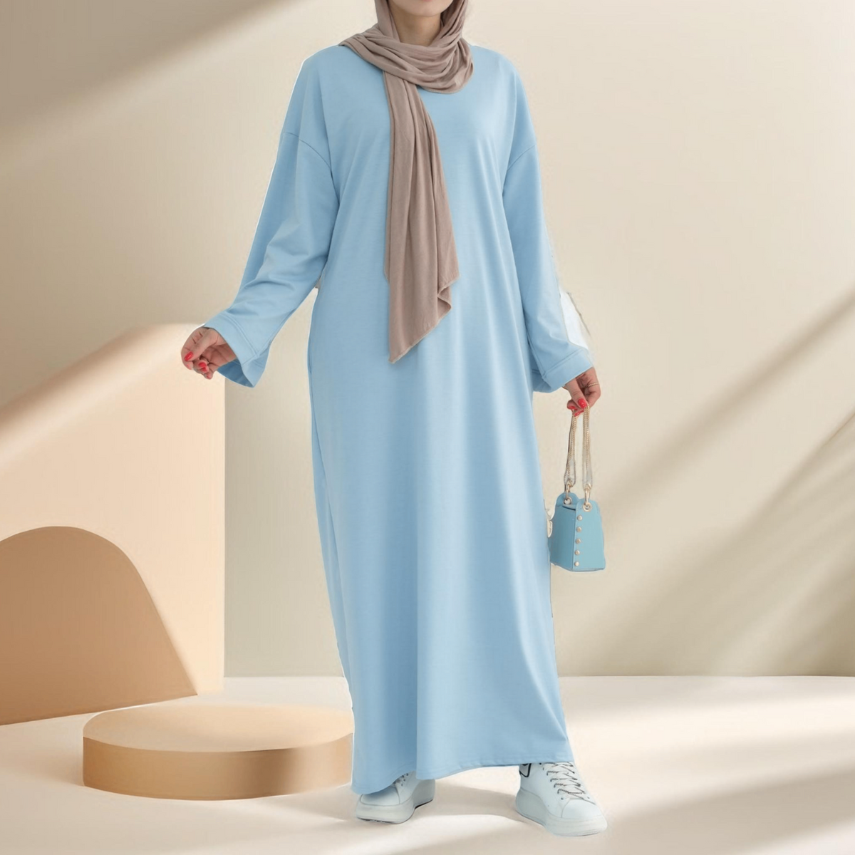 Relaxed Sweatshirt Solid Color Abaya with Pockets - Try Modest Limited