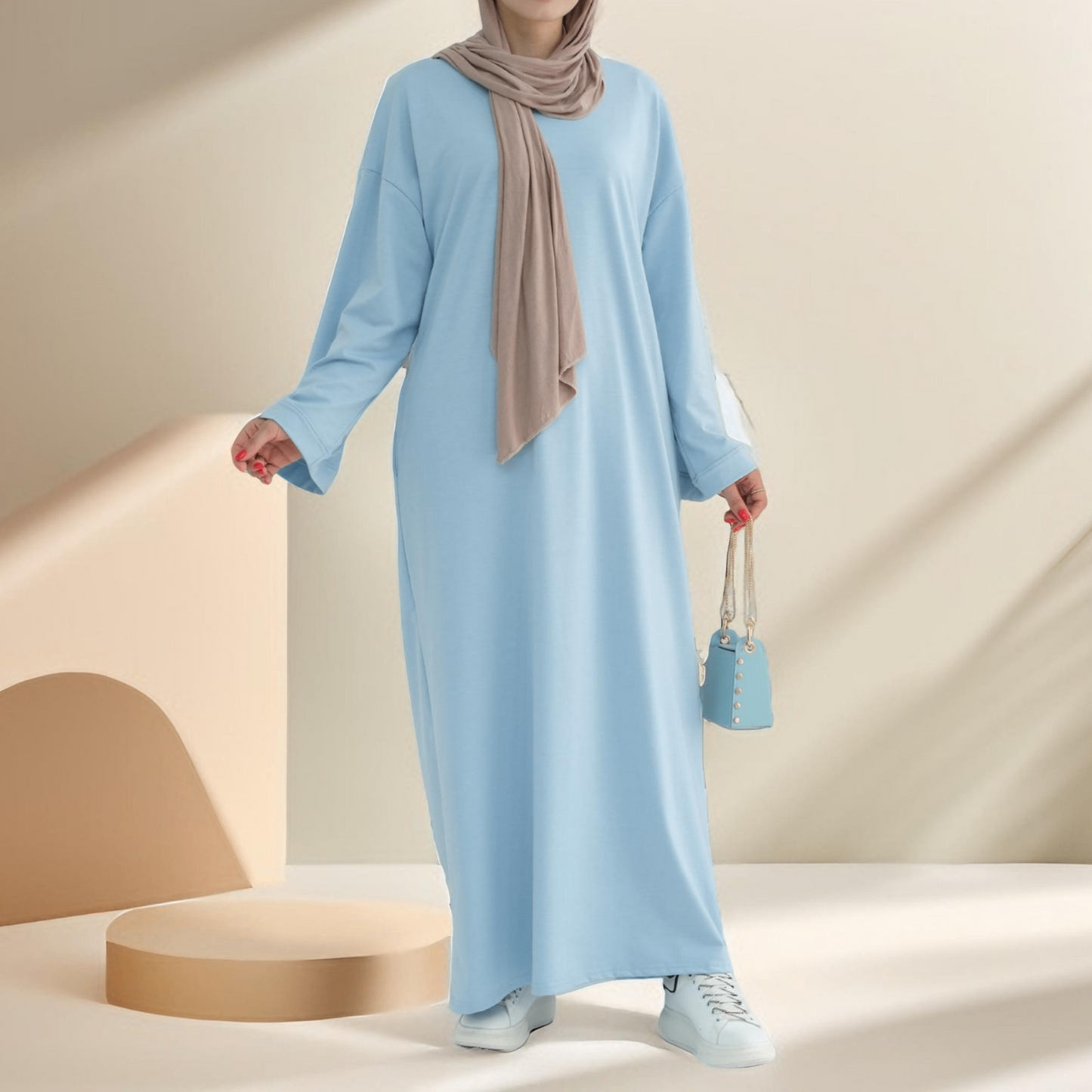 Relaxed Sweatshirt Solid Color Abaya with Pockets Try Modest Limited