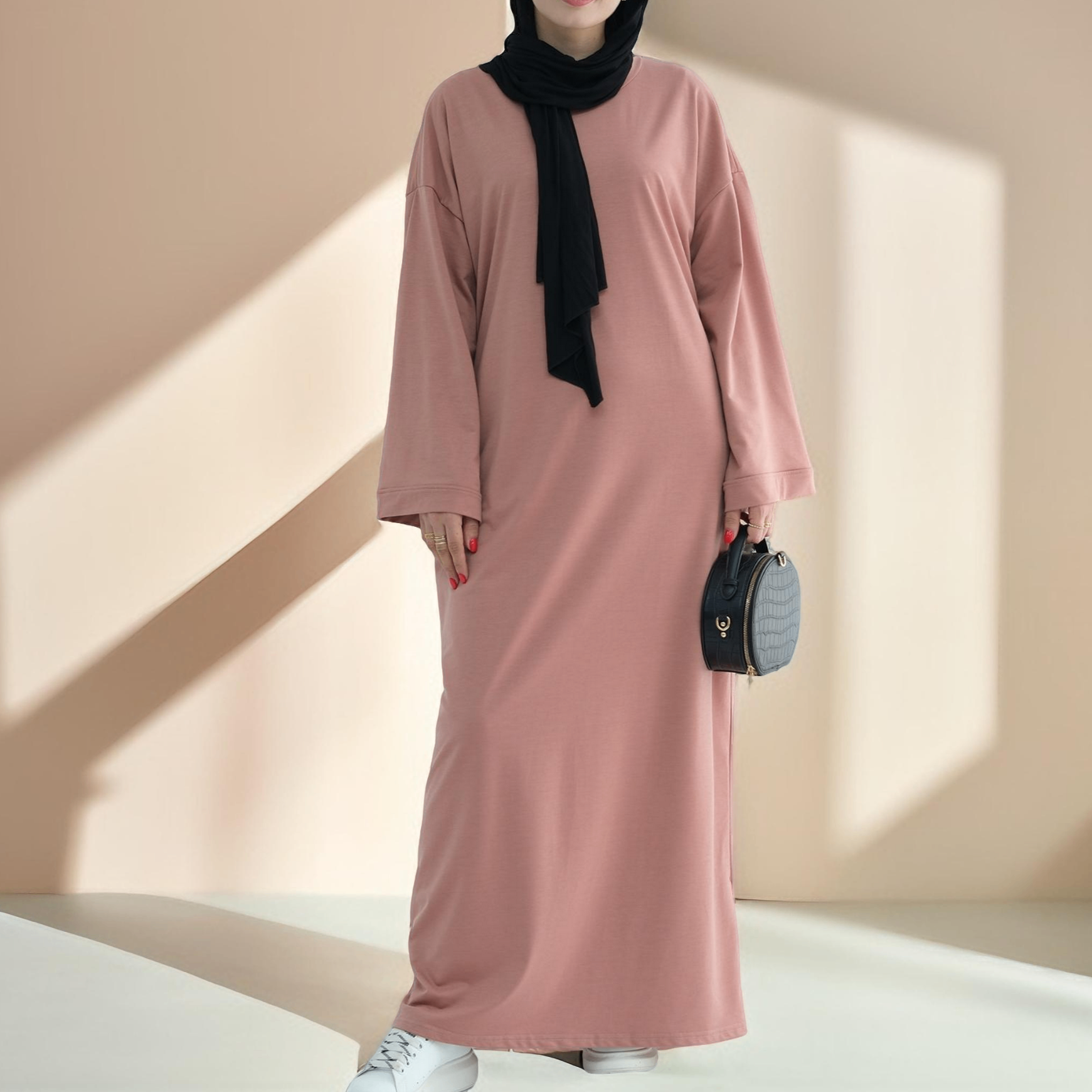 Relaxed Sweatshirt Solid Color Abaya with Pockets Try Modest Limited