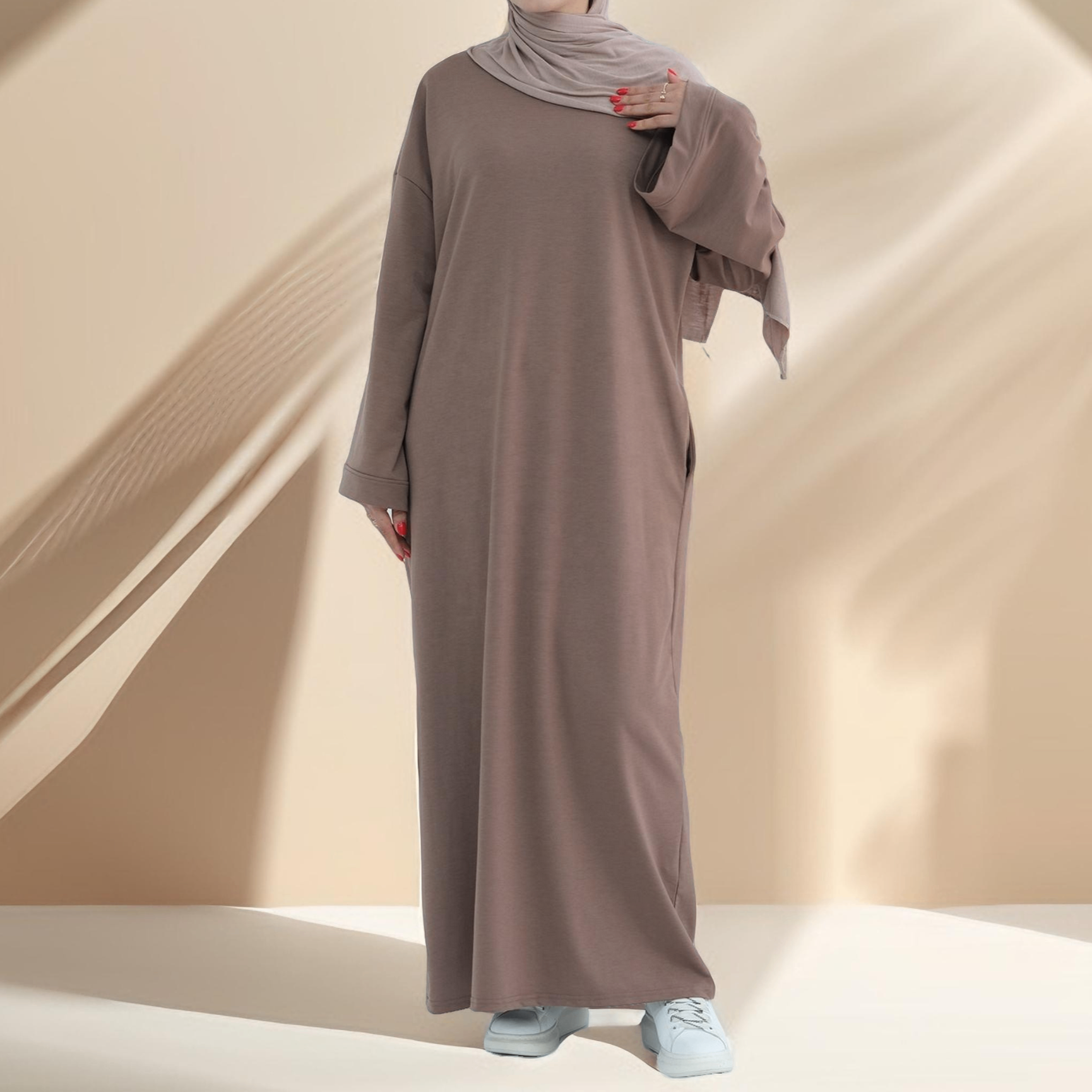 Relaxed Sweatshirt Solid Color Abaya with Pockets Try Modest Limited