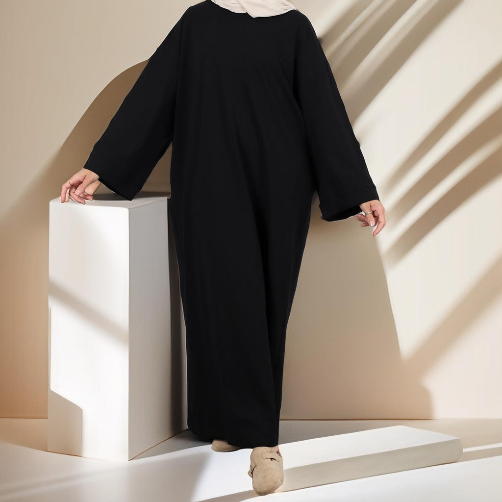 Relaxed Sweatshirt Solid Color Abaya with Pockets - Try Modest Limited