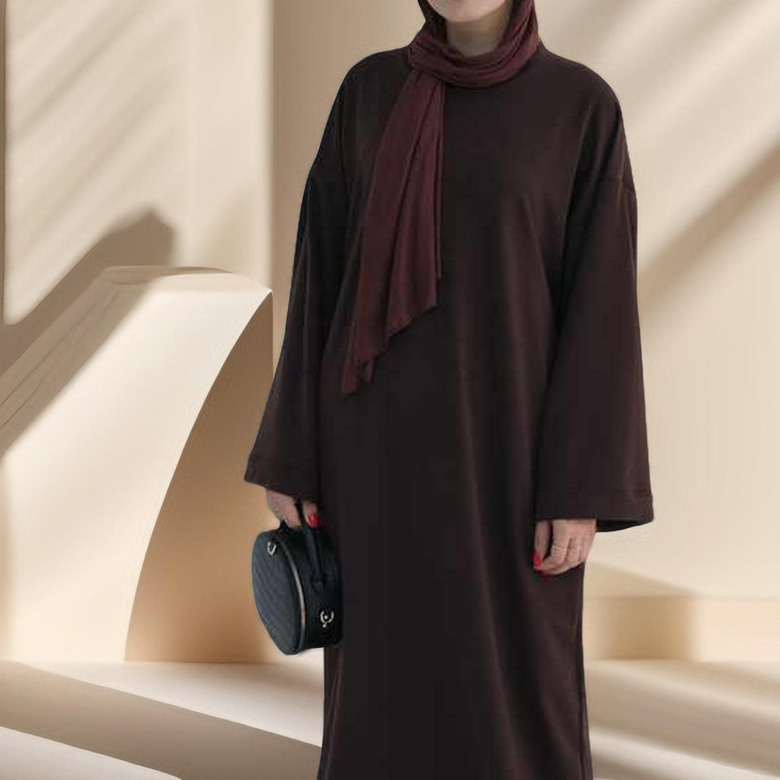 Relaxed Sweatshirt Solid Color Abaya with Pockets Try Modest Limited