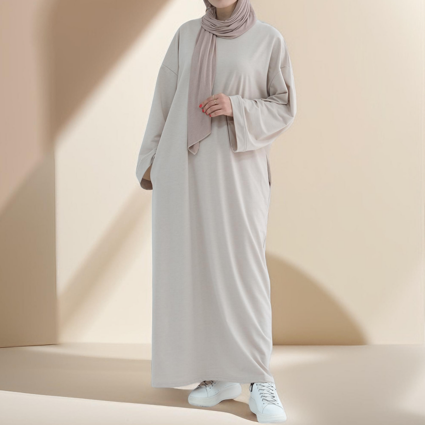 Relaxed Sweatshirt Solid Color Abaya with Pockets Try Modest Limited