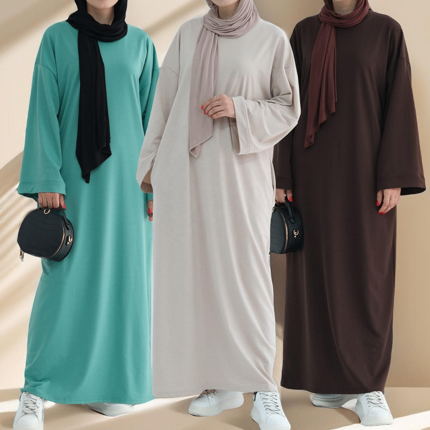 Relaxed Sweatshirt Solid Color Abaya with Pockets Try Modest Limited