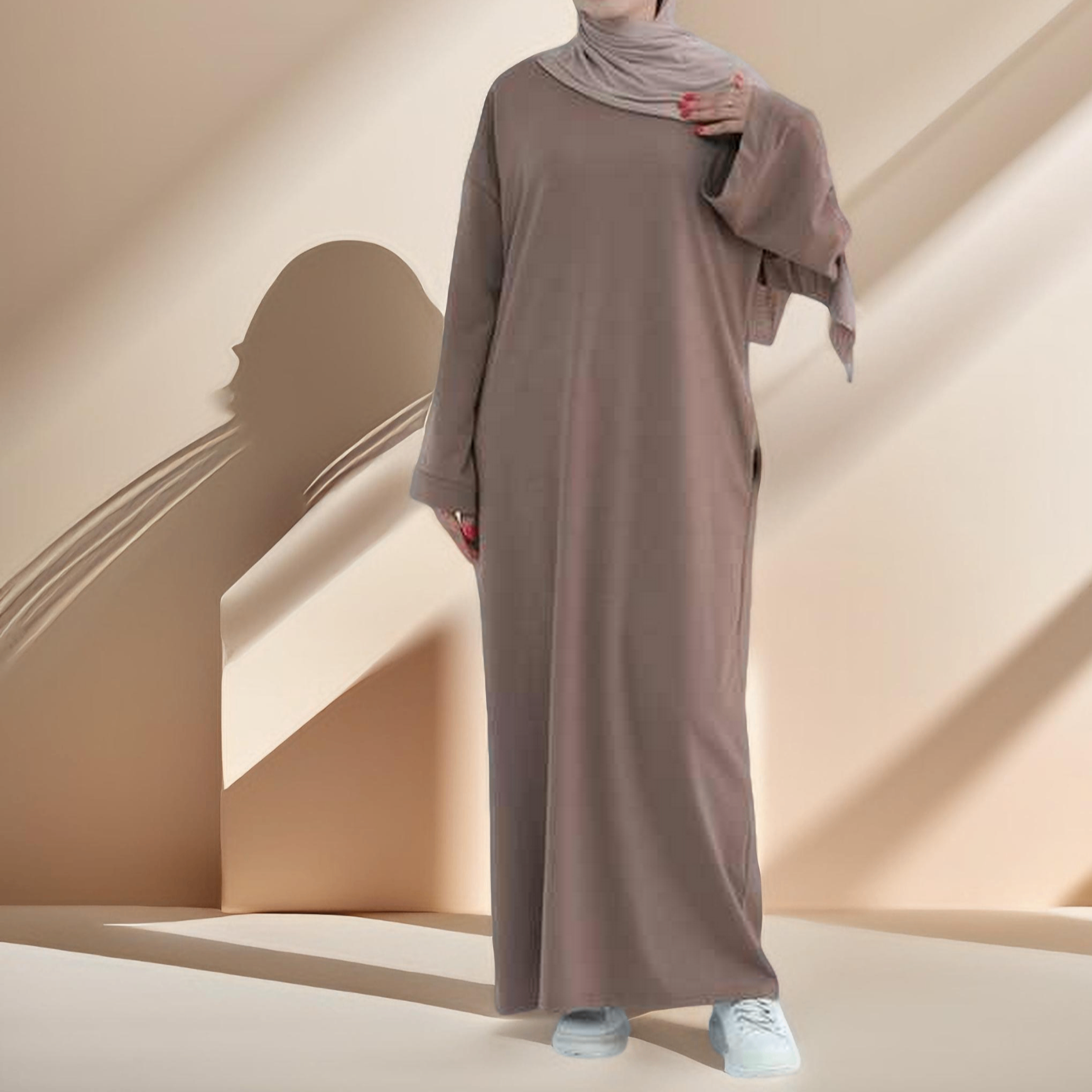 Relaxed Sweatshirt Solid Color Abaya with Pockets Try Modest Limited