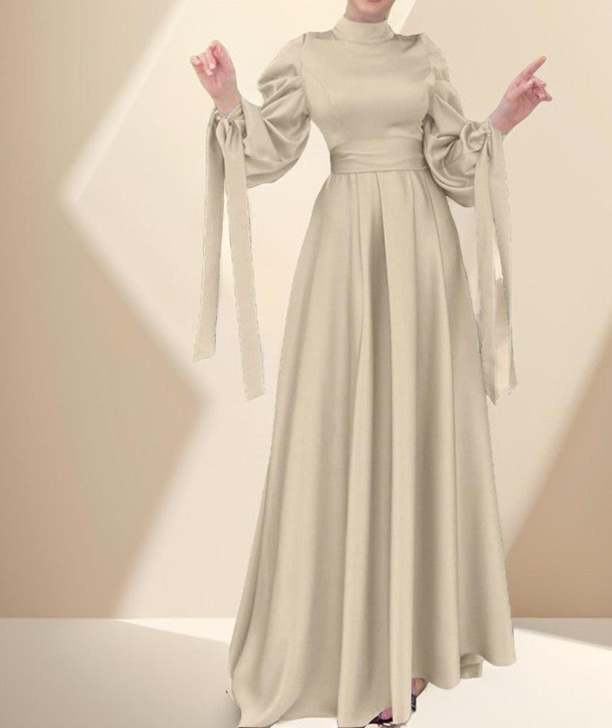 Ribbon-style evening dress with Balloon sleeve - Try Modest Limited