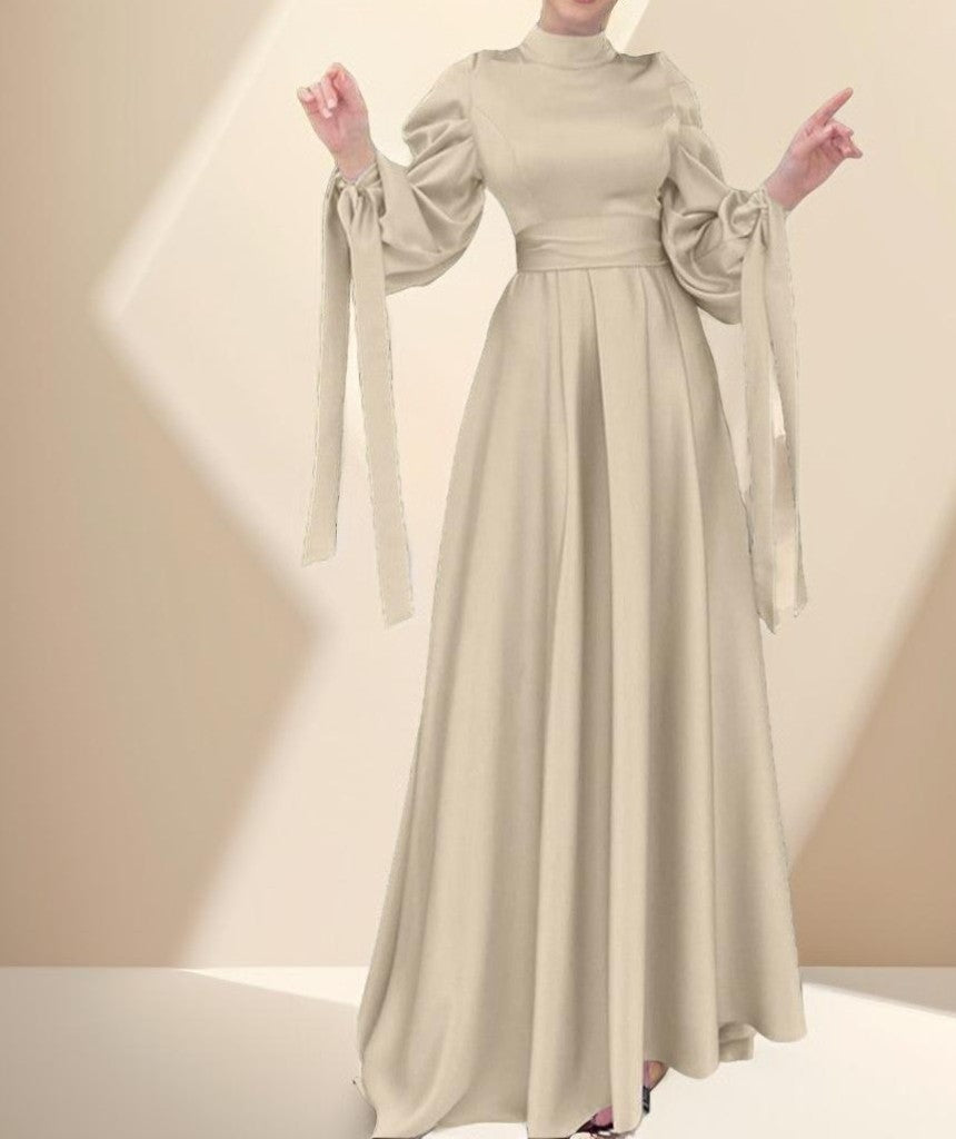 Ribbon-style evening dress with Balloon sleeve - Try Modest Limited 