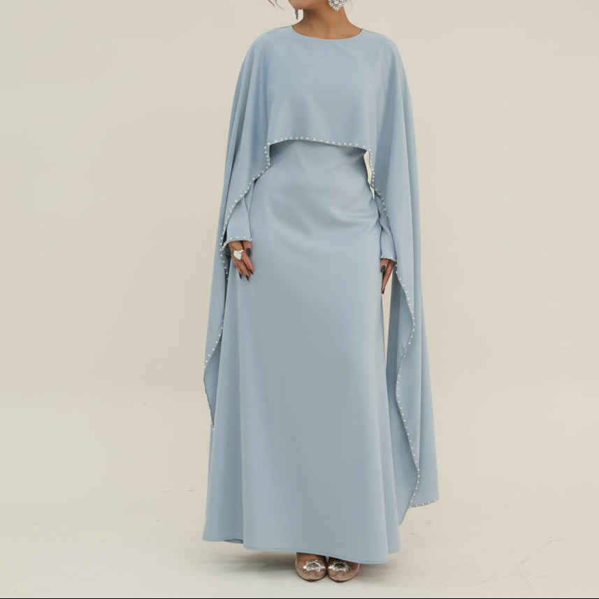 Ruhi Pearl-Trimmed Cape Sleeve Abaya Gown