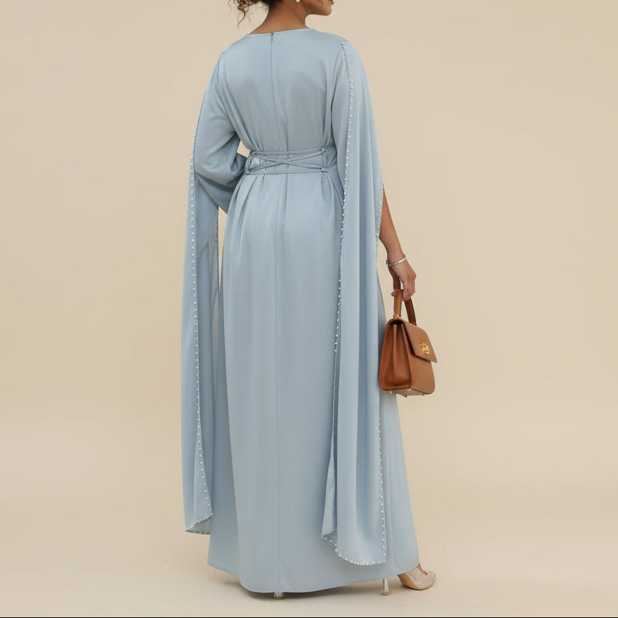 Ruhi Pearl-Trimmed Cape Sleeve Abaya Gown