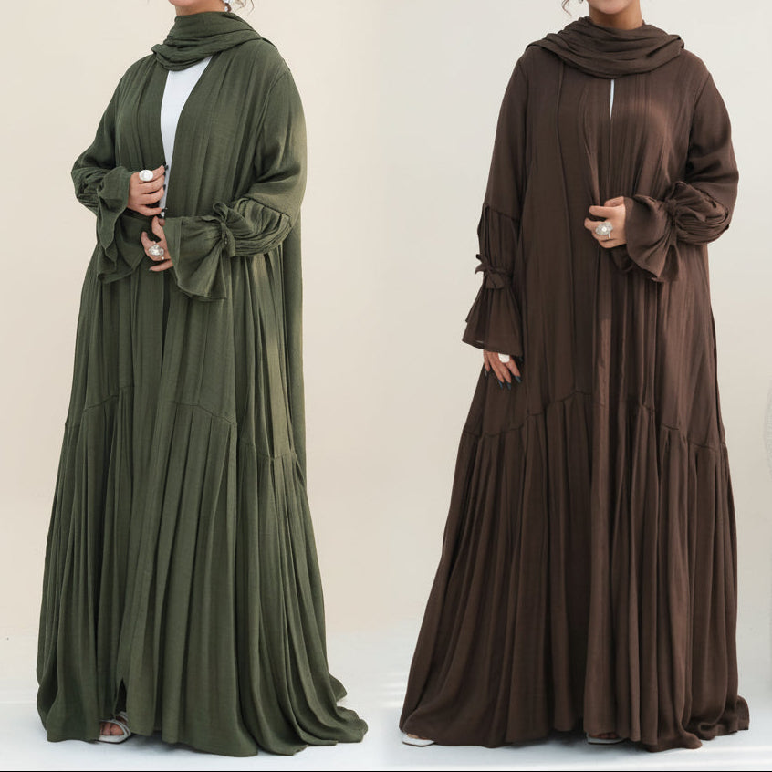Completo abito da sera Rumi in 2 pezzi: Abaya e hijab morbidi e traspiranti con apertura frontale