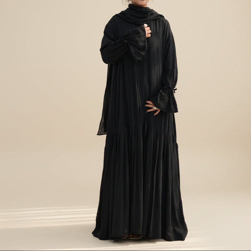 Completo abito da sera Rumi in 2 pezzi: Abaya e hijab morbidi e traspiranti con apertura frontale