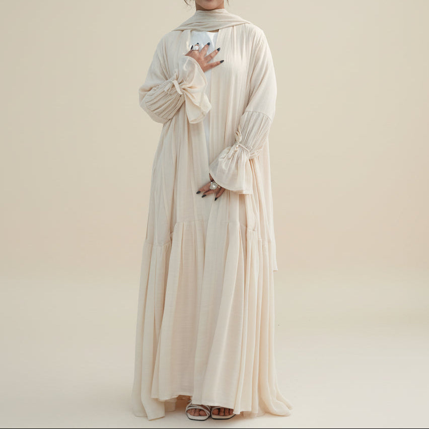 Completo abito da sera Rumi in 2 pezzi: Abaya e hijab morbidi e traspiranti con apertura frontale