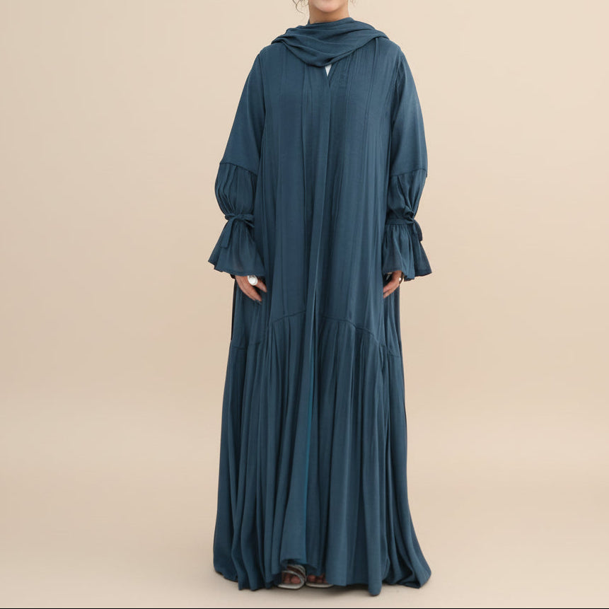 Completo abito da sera Rumi in 2 pezzi: Abaya e hijab morbidi e traspiranti con apertura frontale