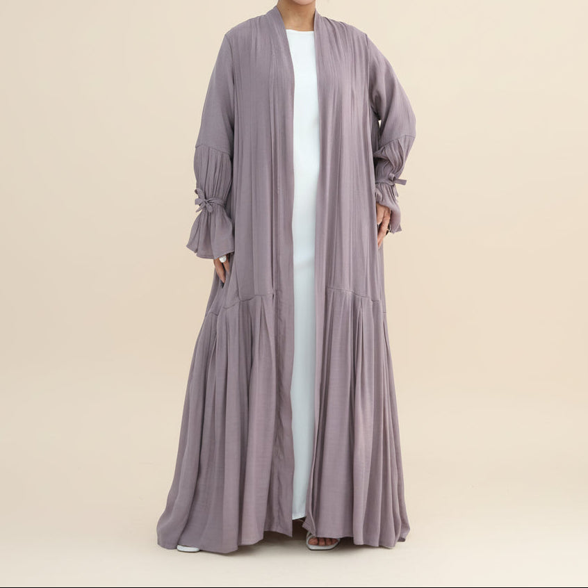 Completo abito da sera Rumi in 2 pezzi: Abaya e hijab morbidi e traspiranti con apertura frontale