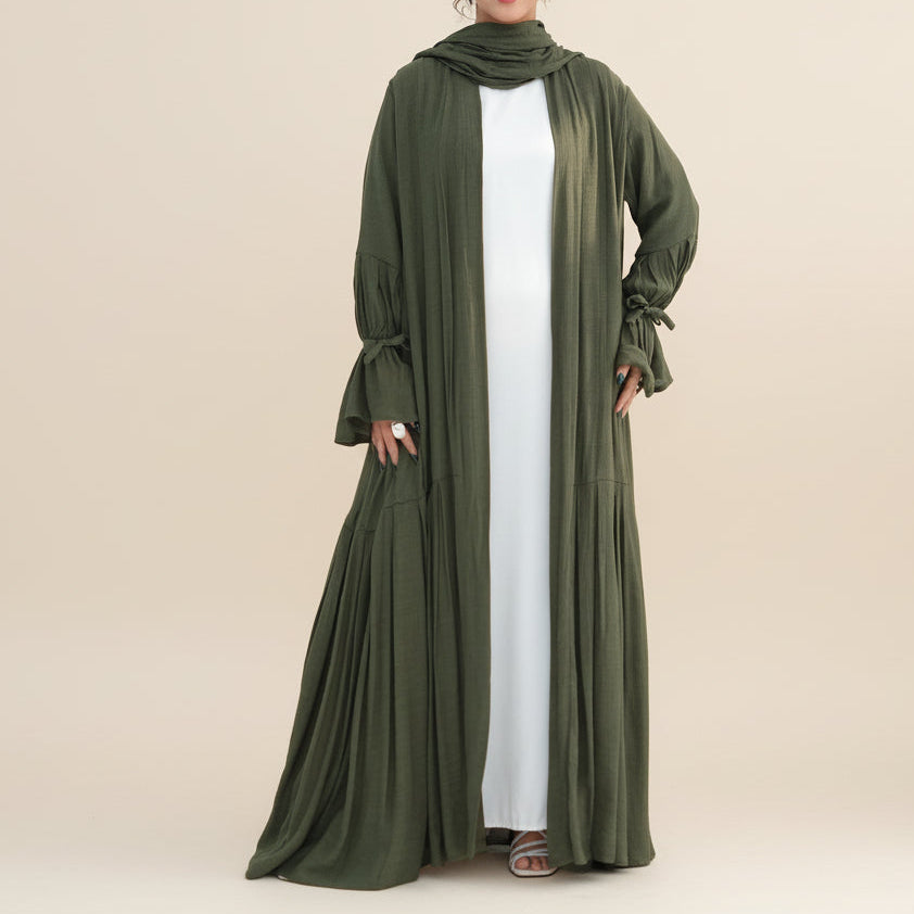 Completo abito da sera Rumi in 2 pezzi: Abaya e hijab morbidi e traspiranti con apertura frontale