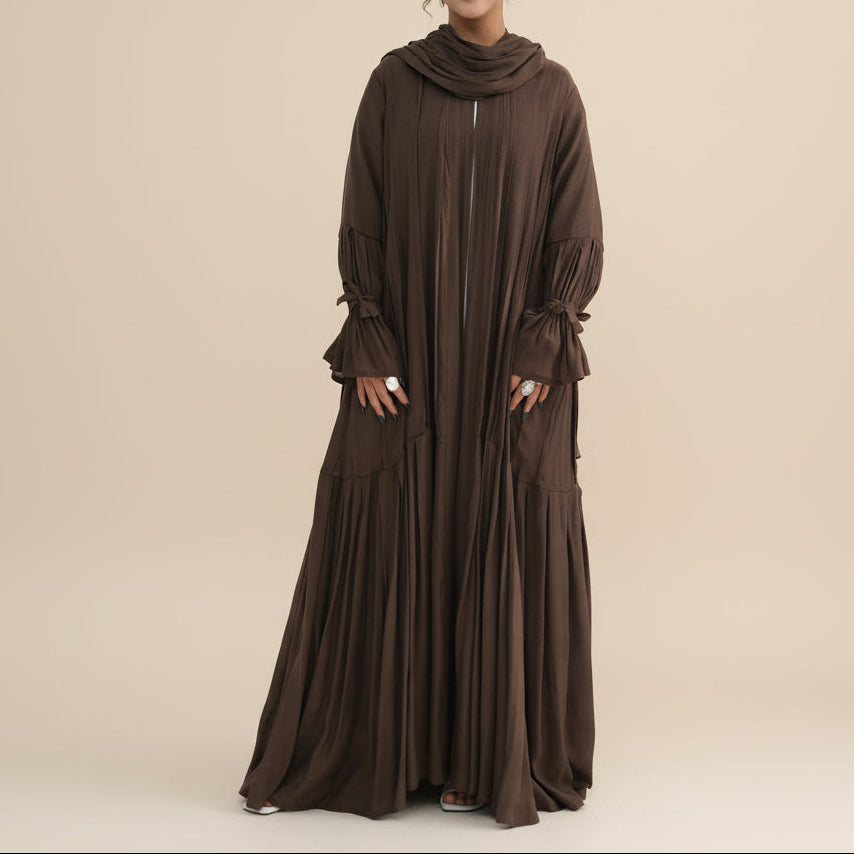 Completo abito da sera Rumi in 2 pezzi: Abaya e hijab morbidi e traspiranti con apertura frontale