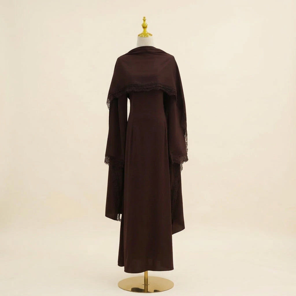 Safiya abaya en hijab-set met kanten afwerking