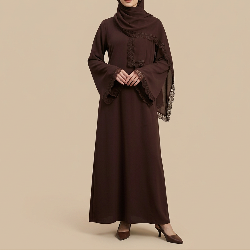 Safiya abaya en hijab-set met kanten afwerking