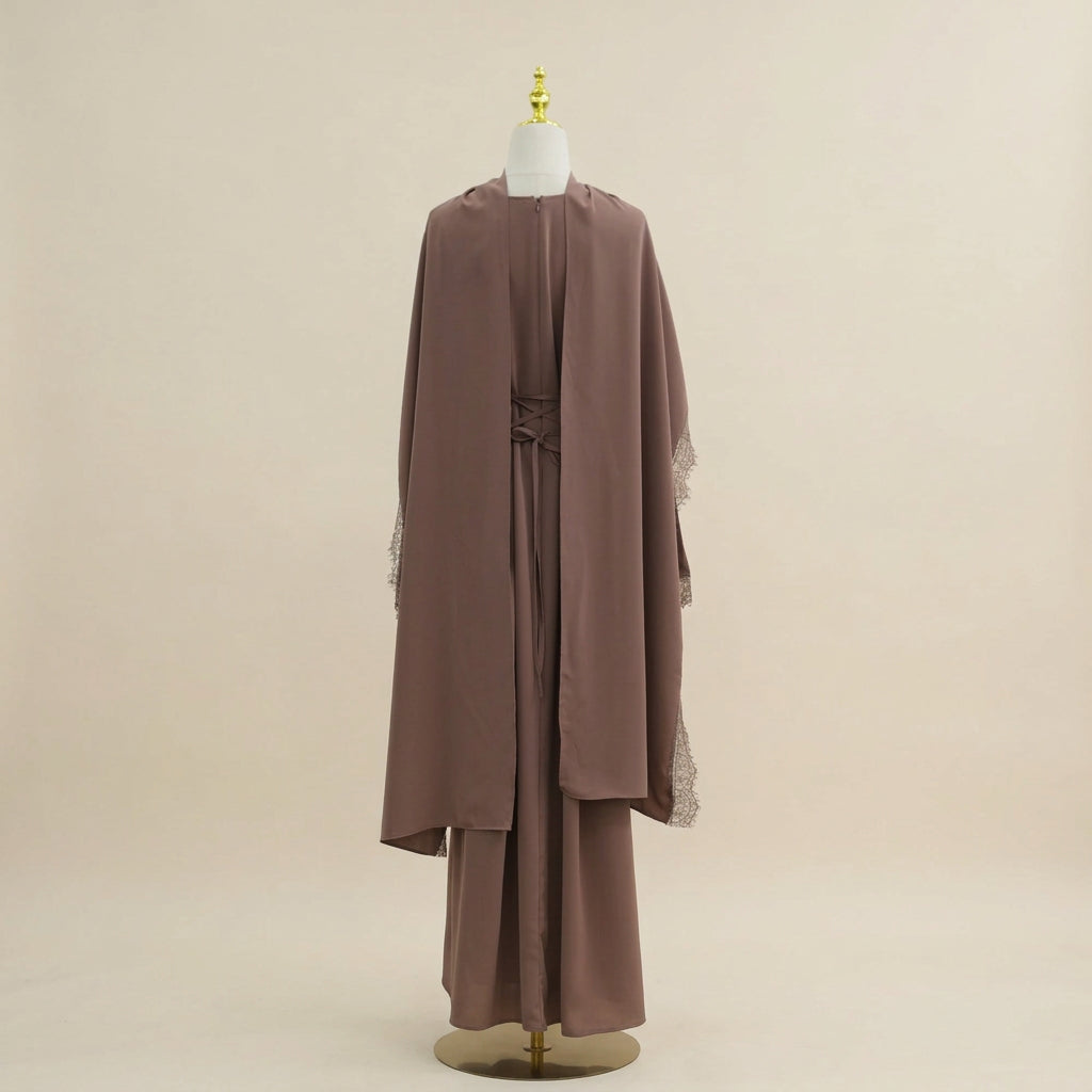 Safiya abaya en hijab-set met kanten afwerking