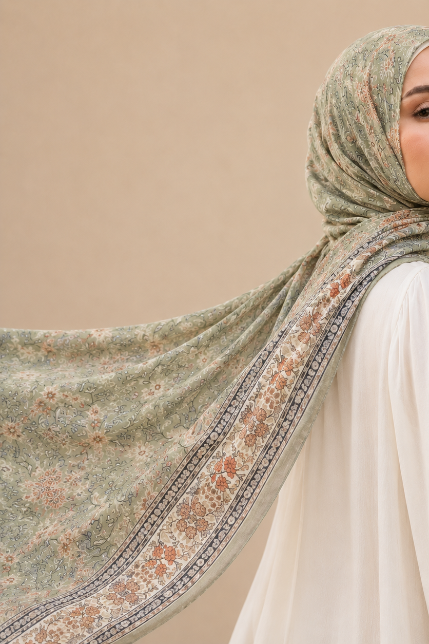 Sage Heritage Floral Modal Hijab