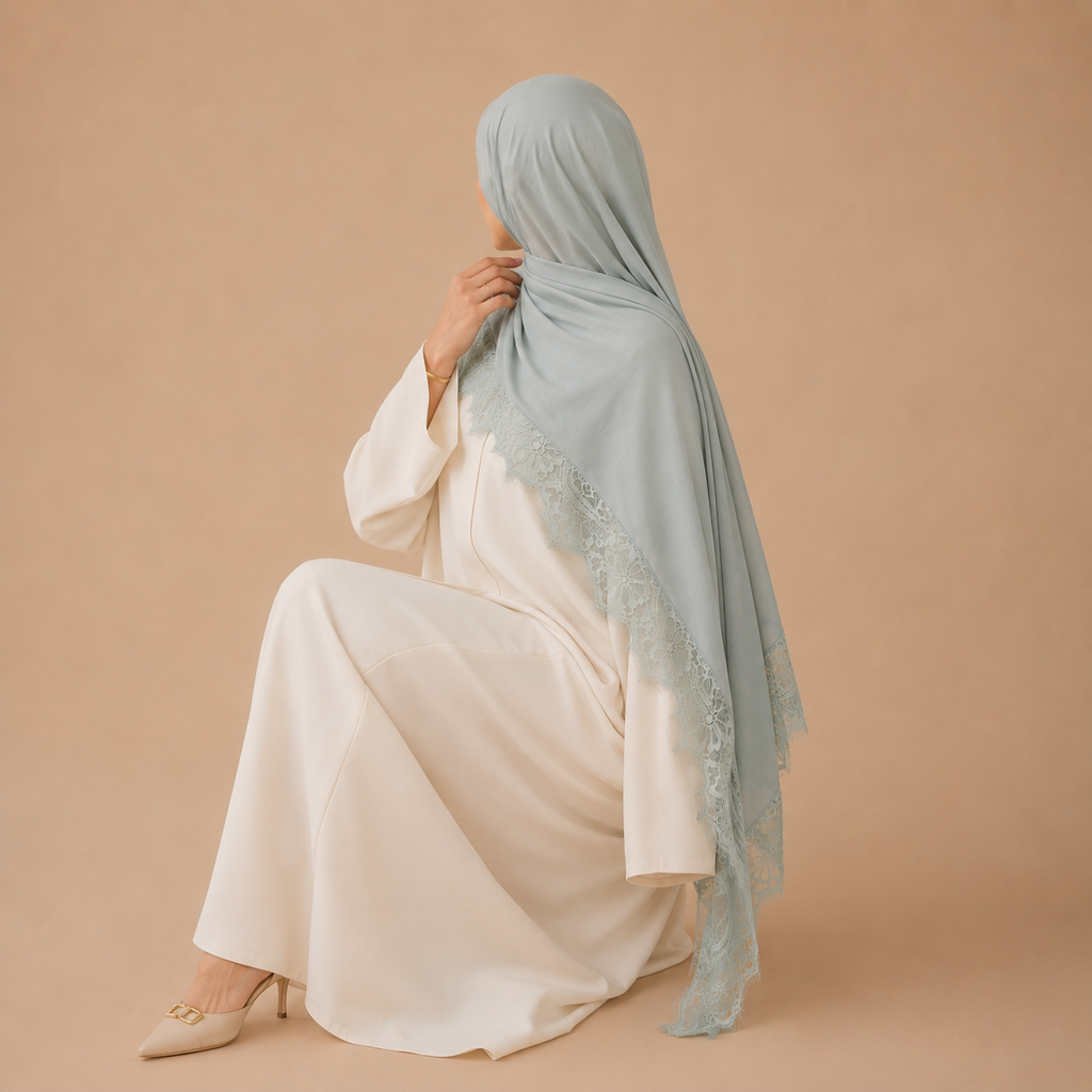 Salbeigrüner Modal-Spitzen-Hijab