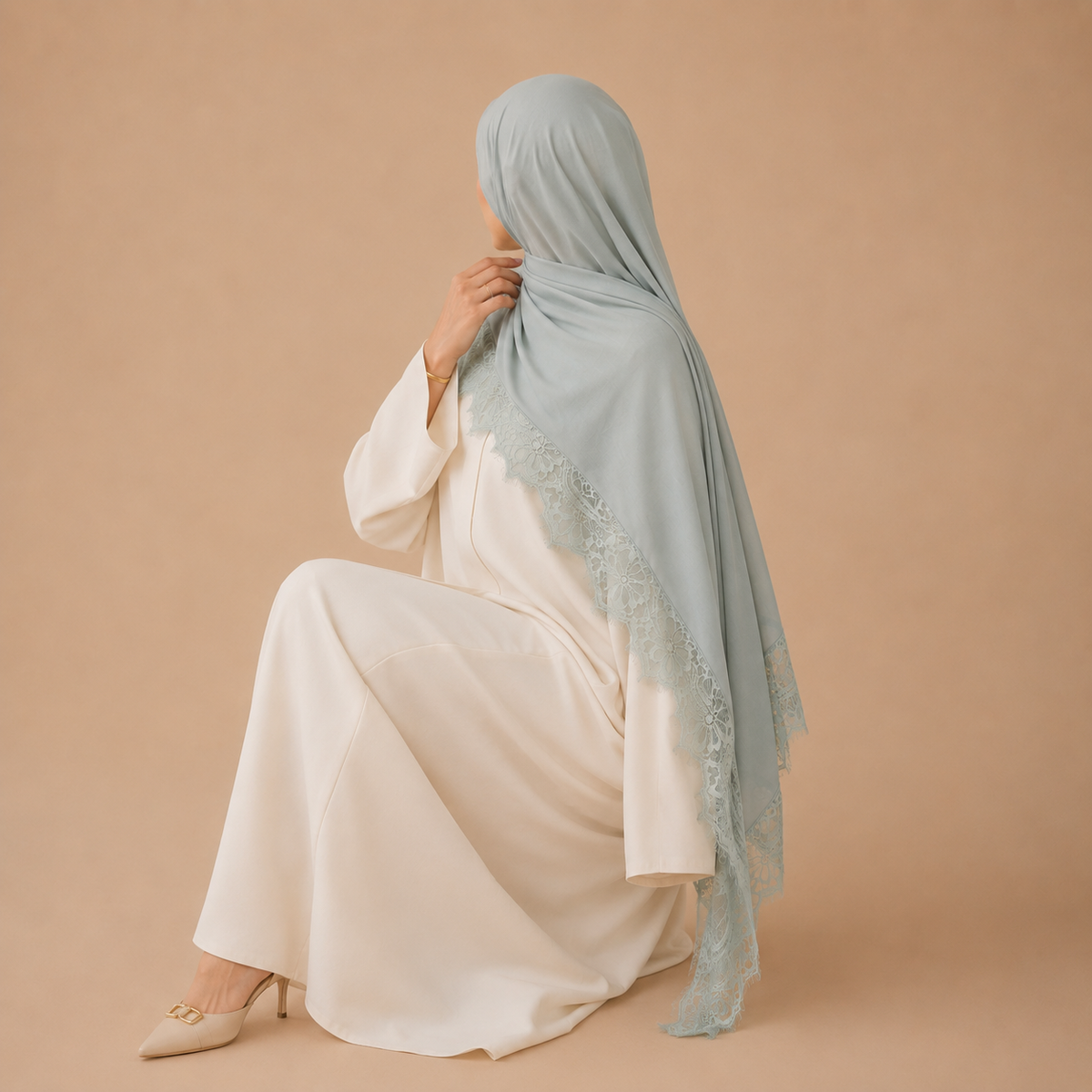 Salbeigrüner Modal-Spitzen-Hijab