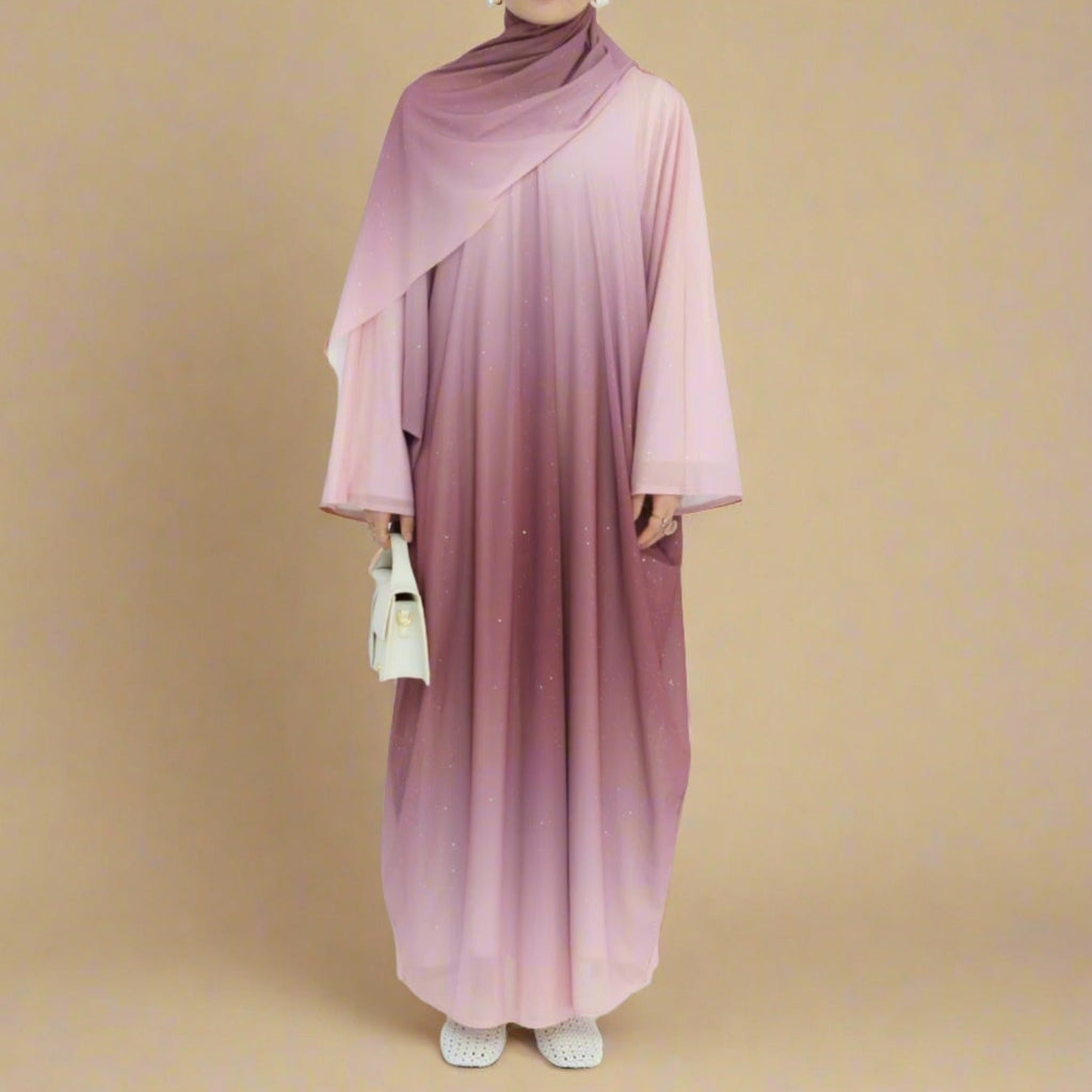 Samaa - Sparkle Ombre Abaya with matching hijab - Try Modest Limited