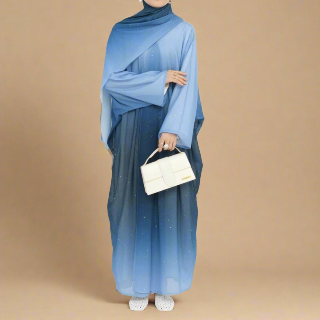 Samaa - Sparkle Ombre Abaya with matching hijab - Try Modest Limited