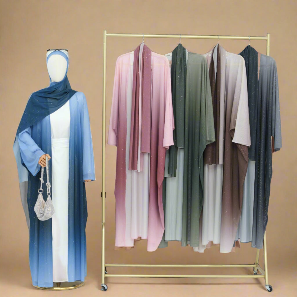 Samaa - Sparkle Ombre Abaya with matching hijab - Try Modest Limited