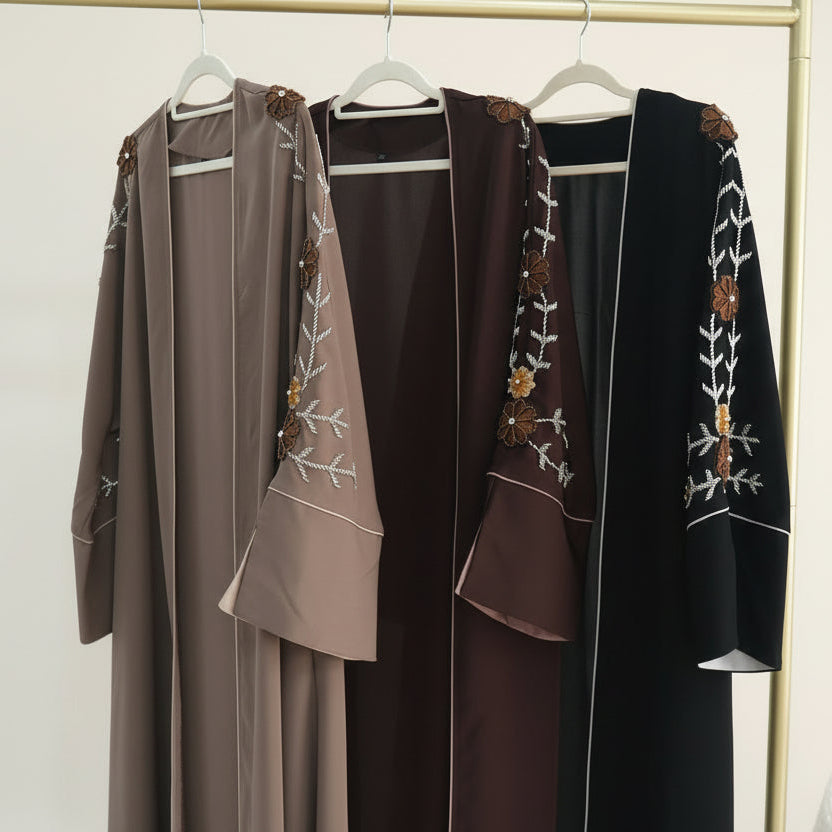 Selin Embroidered Nida Open Abaya