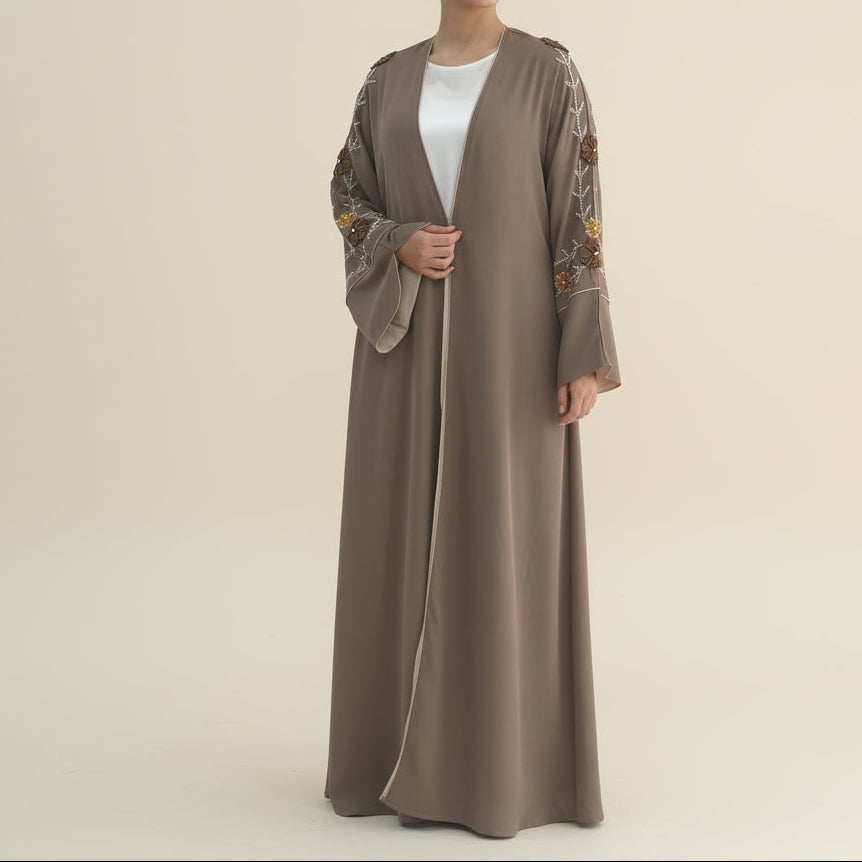 Selin Embroidered Nida Open Abaya
