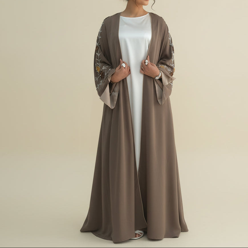 Selin Embroidered Nida Open Abaya