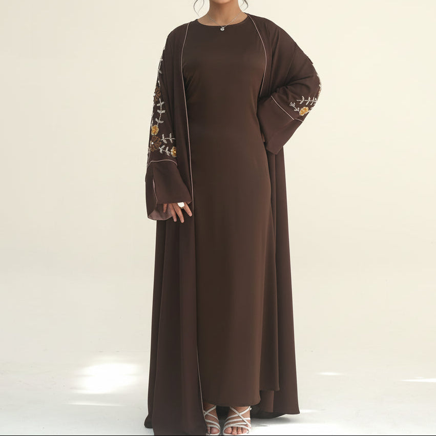 Selin Embroidered Nida Open Abaya