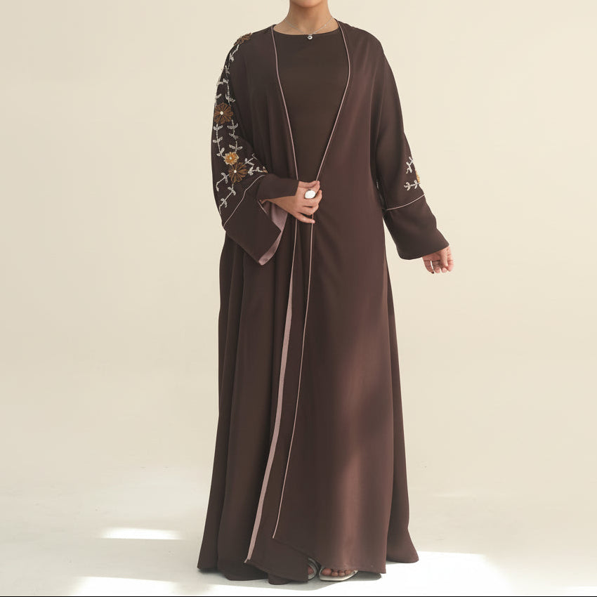 Selin Embroidered Nida Open Abaya