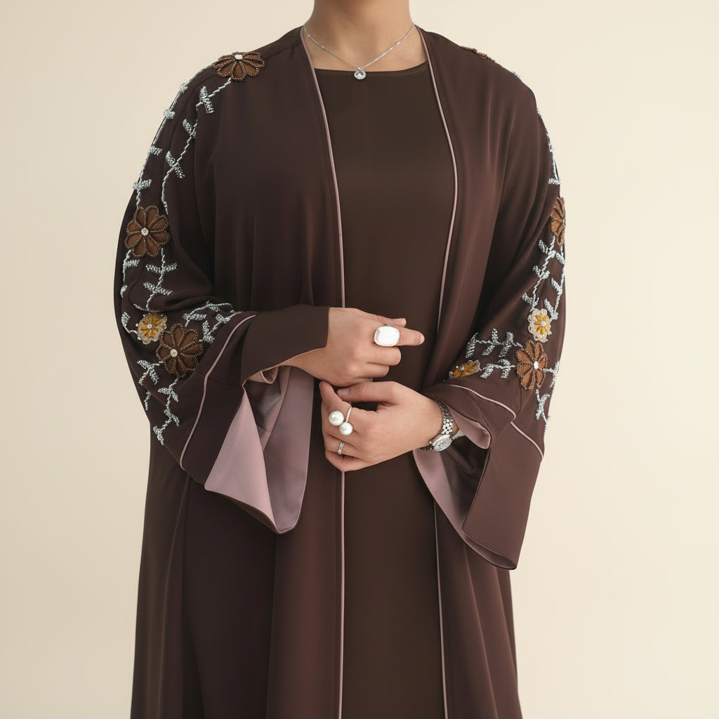 Selin Embroidered Nida Open Abaya