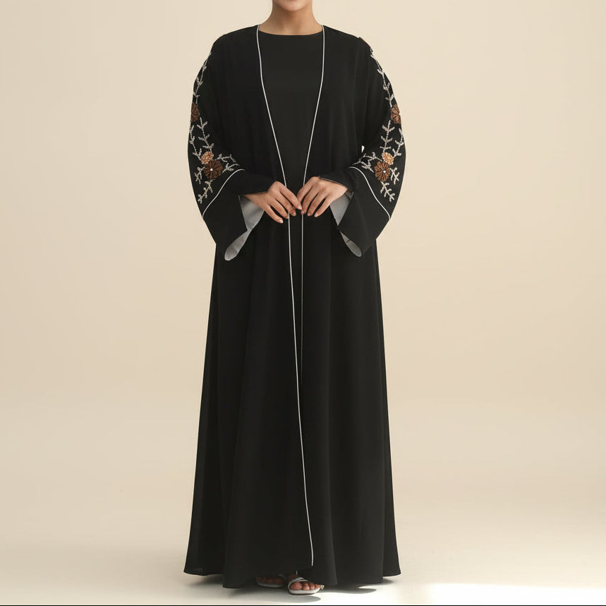 Selin Embroidered Nida Open Abaya