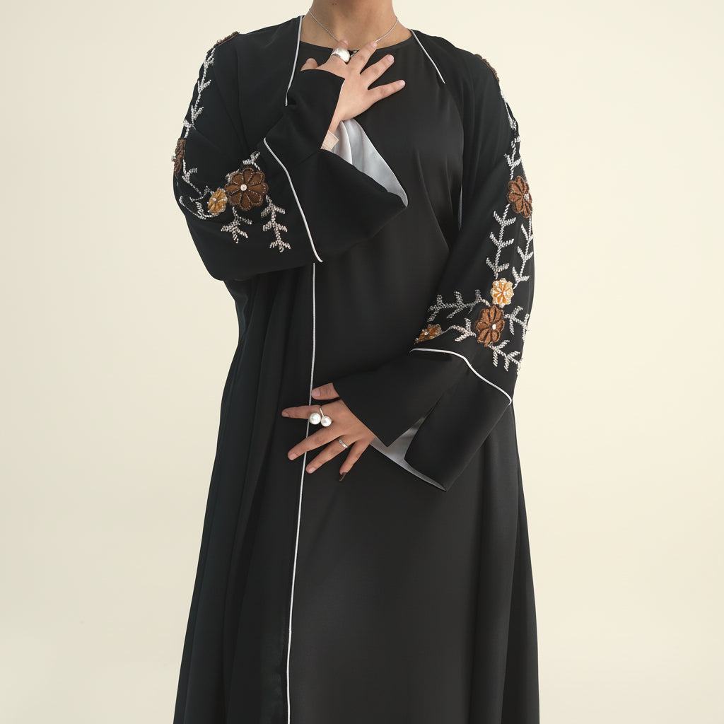 Selin Embroidered Nida Open Abaya