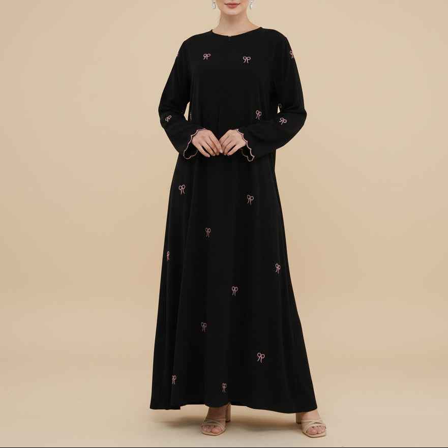 Selmira Bow Embroidered Nida Abaya
