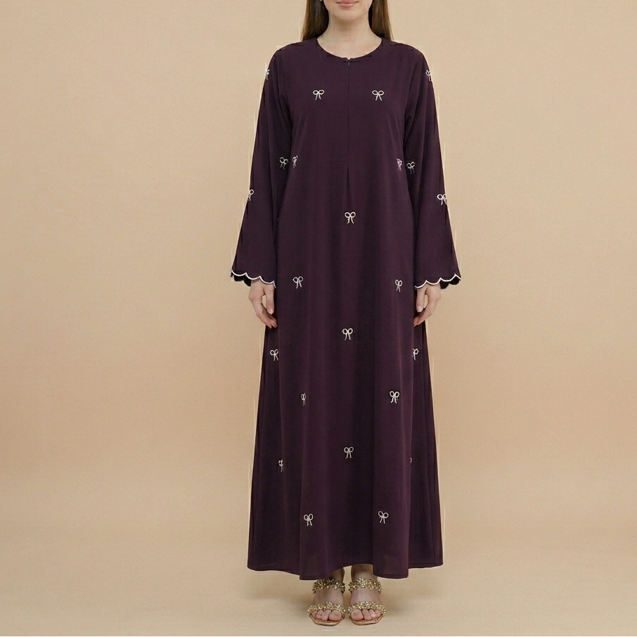 Selmira Bow Embroidered Nida Abaya