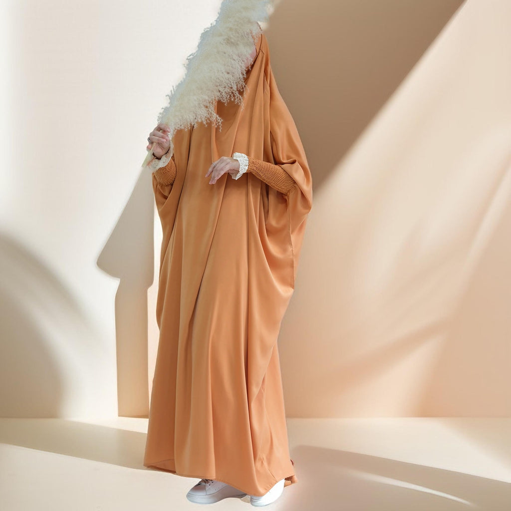 Serenity Ramadan jilbab prayer dress with Ribbed Sleeves and Lace Trim - Try Modest Limited