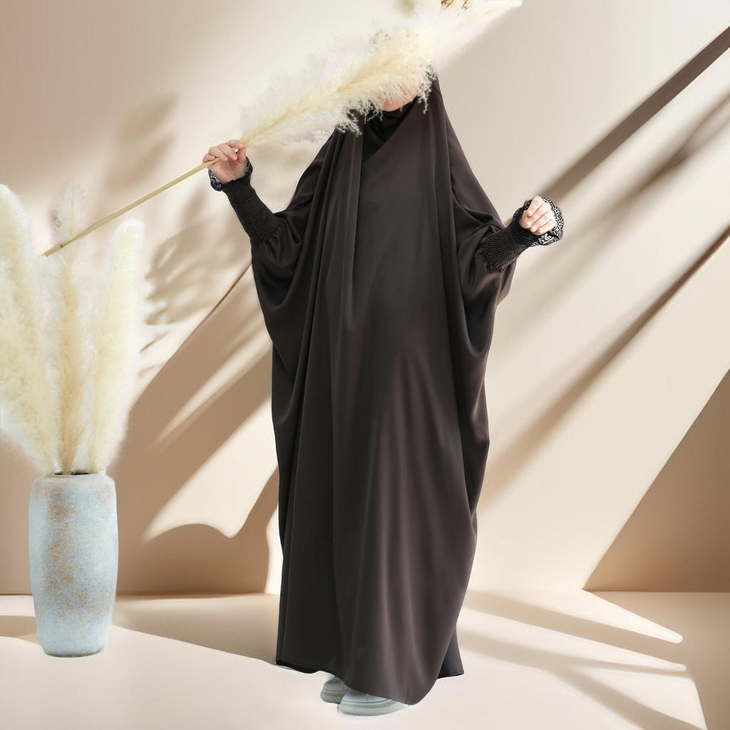 Serenity Ramadan jilbab prayer dress with Ribbed Sleeves and Lace Trim - Try Modest Limited