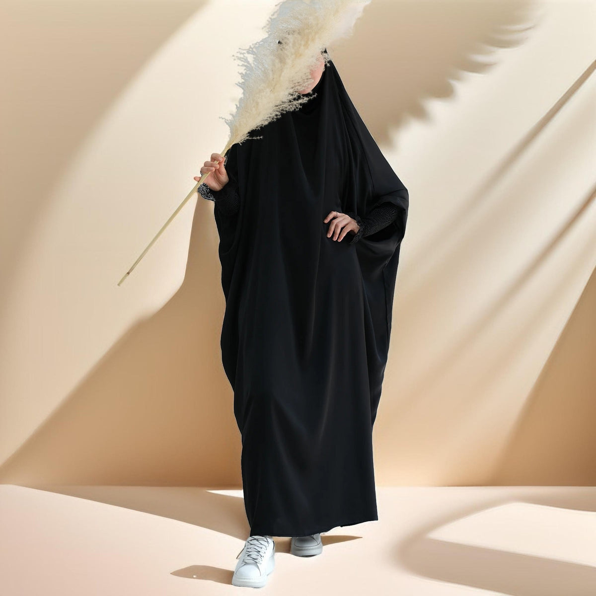 Serenity Ramadan jilbab prayer dress with Ribbed Sleeves and Lace Trim - Try Modest Limited