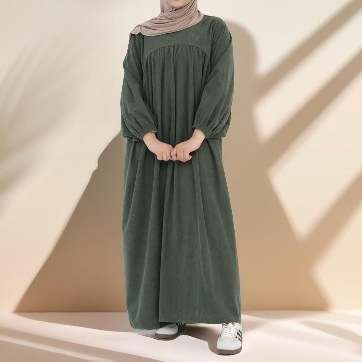 Shifah Corduroy Abaya with Balloon Sleeves - Try Modest Limited