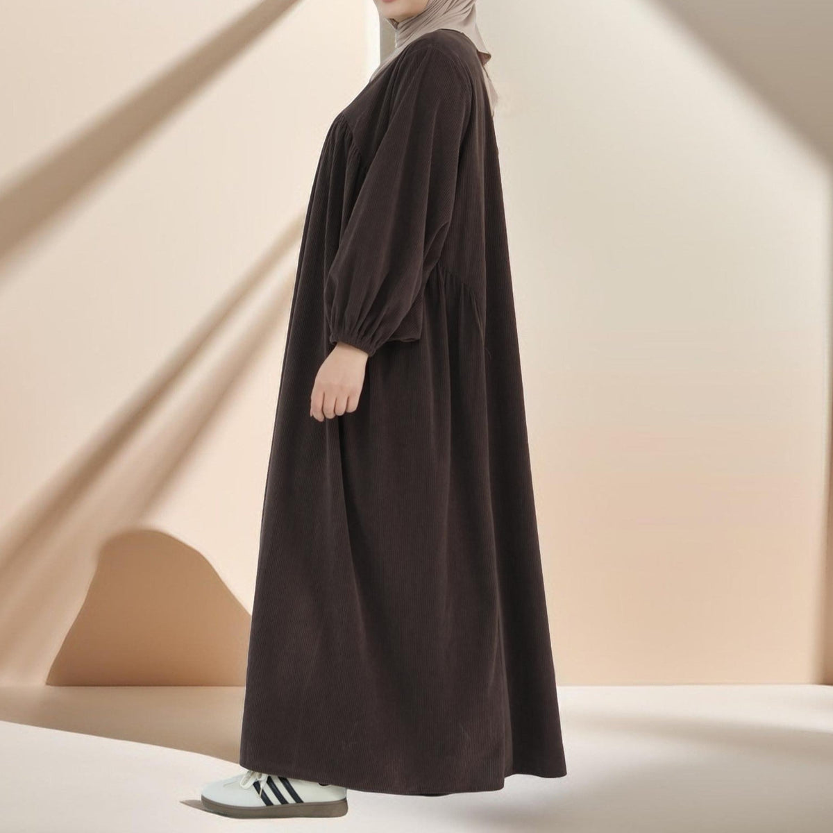 Shifah Corduroy Abaya with Balloon Sleeves - Try Modest Limited