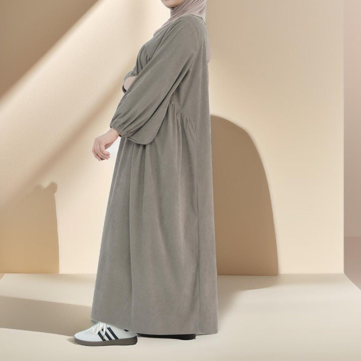 Shifah Corduroy Abaya with Balloon Sleeves - Try Modest Limited