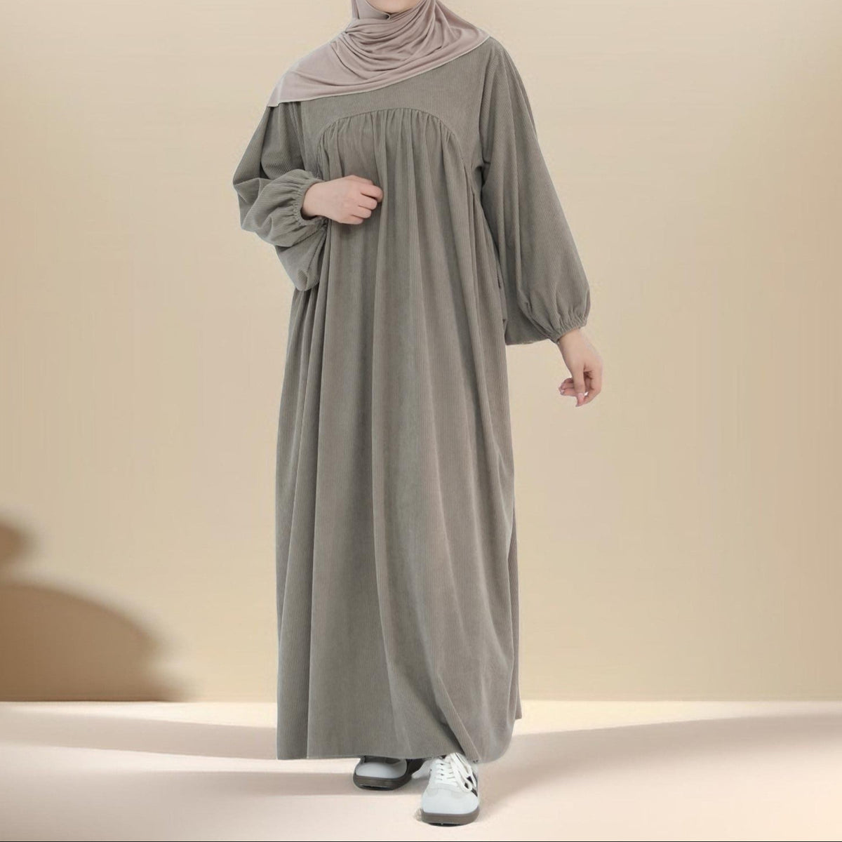 Shifah Corduroy Abaya with Balloon Sleeves - Try Modest Limited